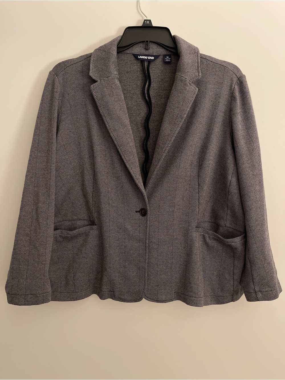Lands' End Women's Gray Herringbone Blazer 1X